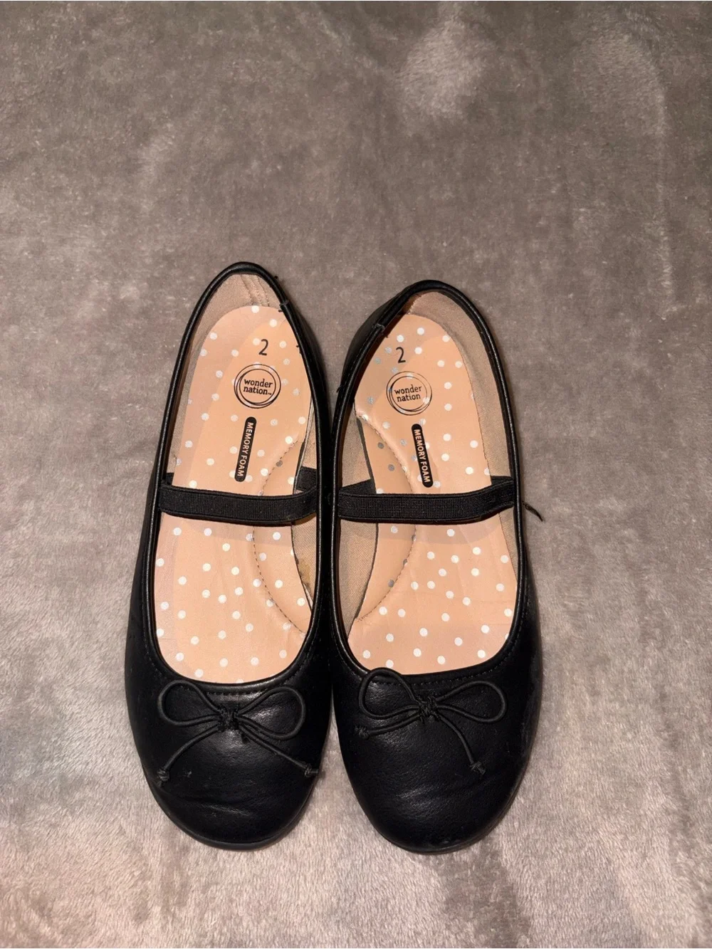 wonder nation Black Girls' Bow Strap Ballet Flats